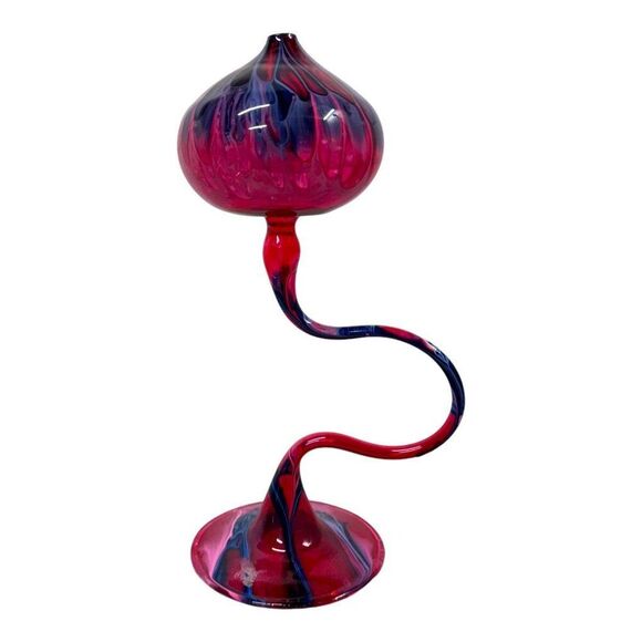 Flame Glow by Penco Handblown Art Glass Candle Oil Lamp Blue Red Swirl Groovy - Picture 1 of 6